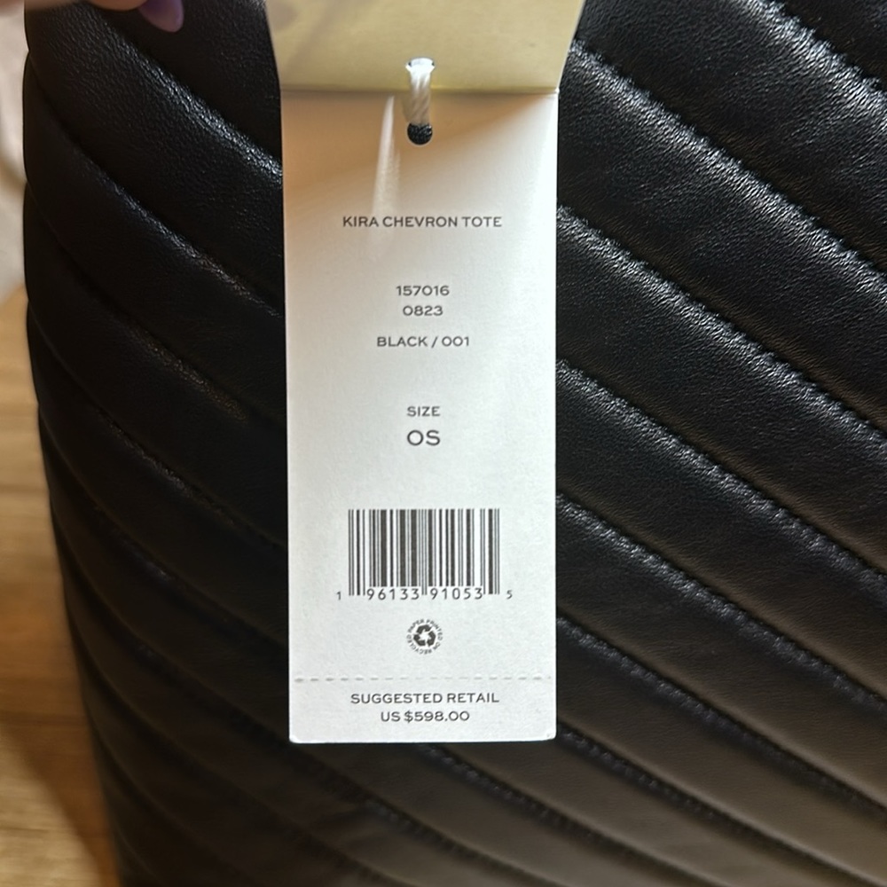 New Tory Burch Black Tote with Golden Chain Kira Chevron  New $598 - Picture 6 of 9